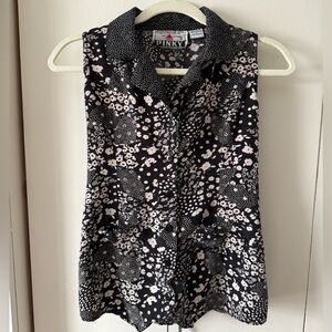 Y2K tie back top Vintage Pinky Black Floral Button-Up Blouse w Corset Back Ties
